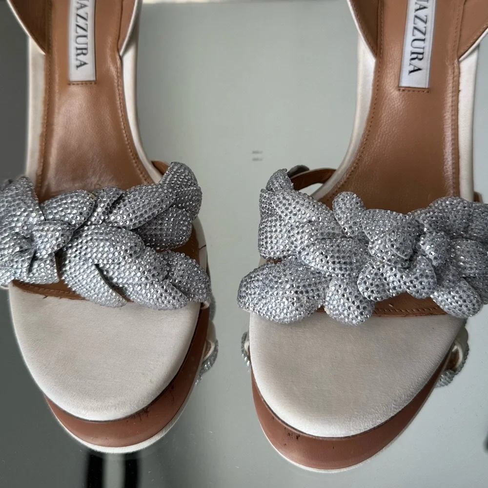 Aquazzura Galactic Flower 95 satin sandals $1,450 37.5 - Picture 12 of 14